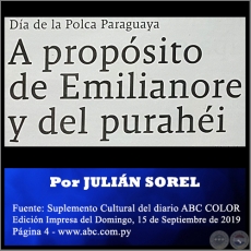 A PROPSITO DE EMILIANORE Y DEL PURAHI - Por JULIN SOREL - Domingo, 15 de Septiembre de 2019